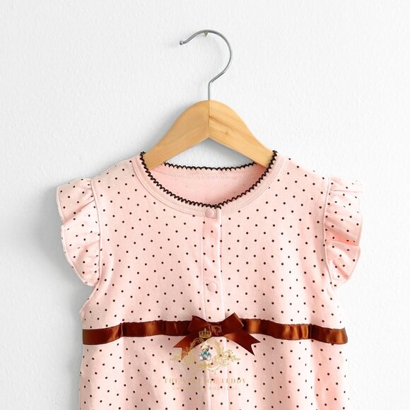 NWT Pretty Girls One-piece Romper Bubble Ruffled Polkadots Blush & Brown 18-24M - Picture 3 of 3